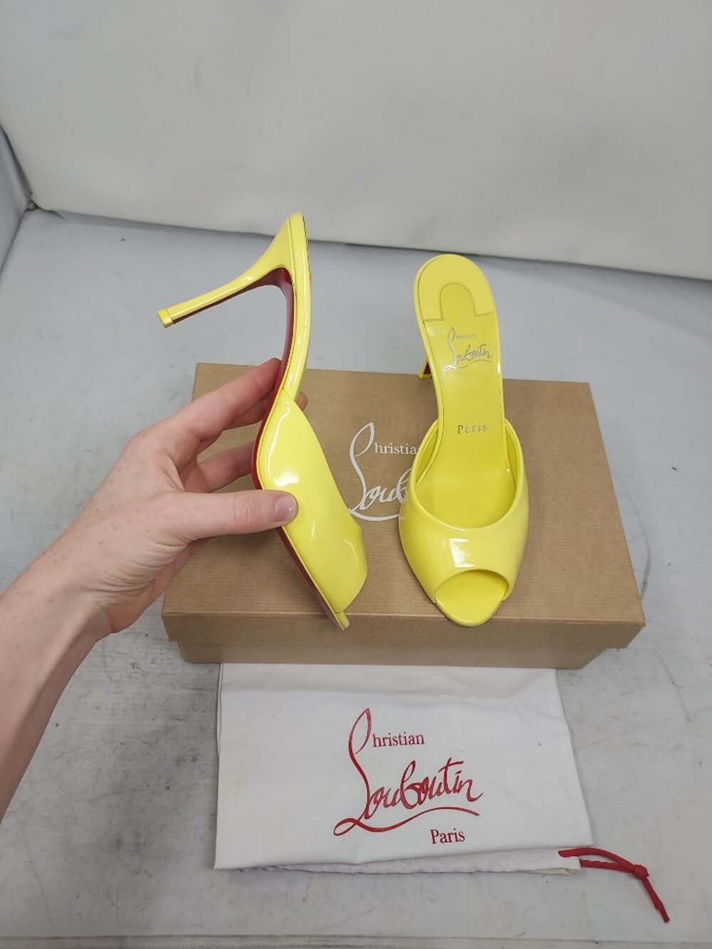 CHRISTIAN LOUBOUTIN Me Dolly Patent Yellow Heel Sandal